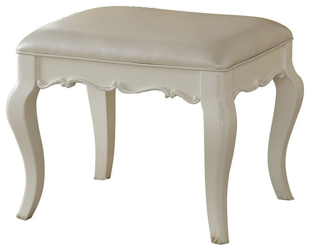 Vanity Stool with PU Leather Seat Cushion, Pearl White