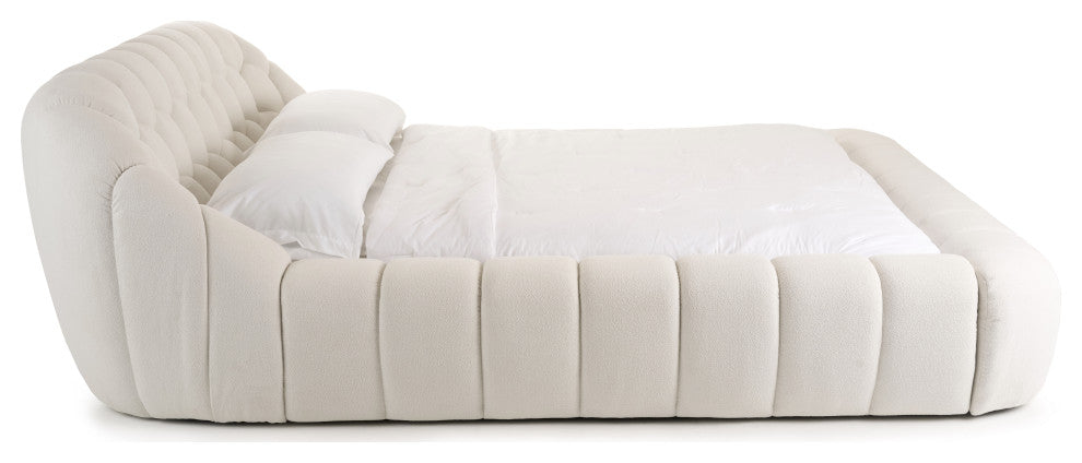 Yolonda Modern Off-White Fabric Bed, Queen