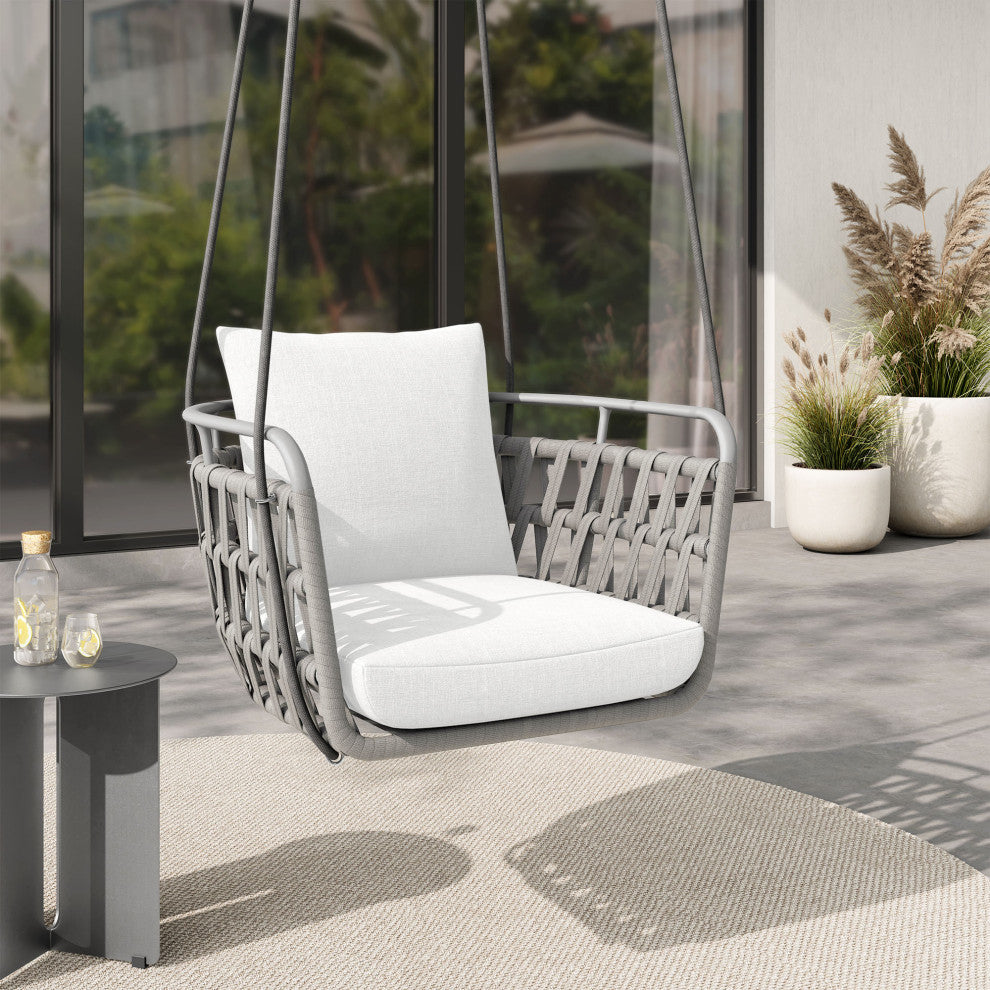 Kaliah Outdoor Patio Aluminum Swing Chair, Light Gray White