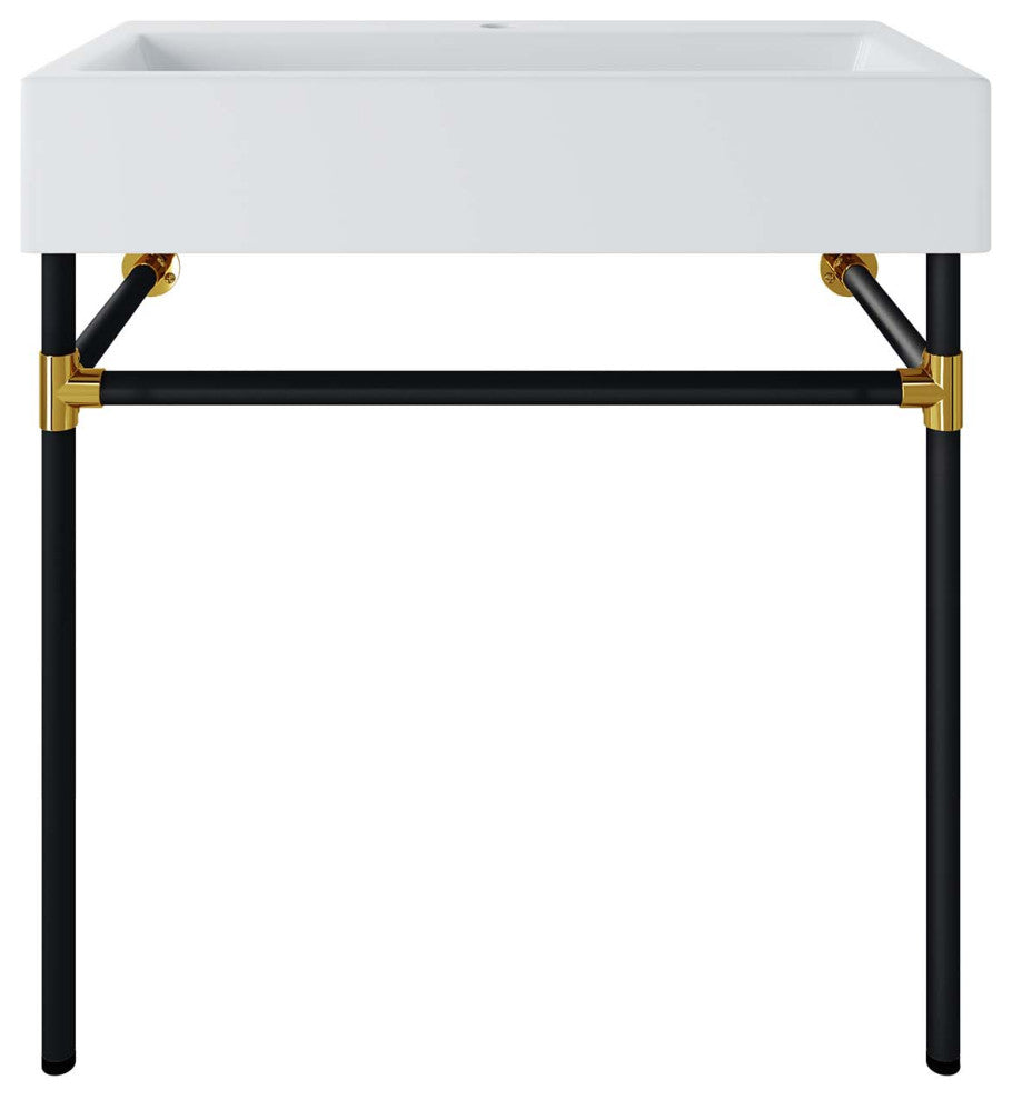 Redeem 32" Black Stainless Steel Wall-Mount Bathroom Vanity, Black White