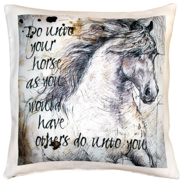 Leonardo's Dogs Do Unto Your Horse Stallion Throw Pillow