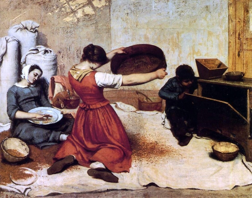 Gustave Courbet The Grain Sifters, 20"x25" Wall Decal