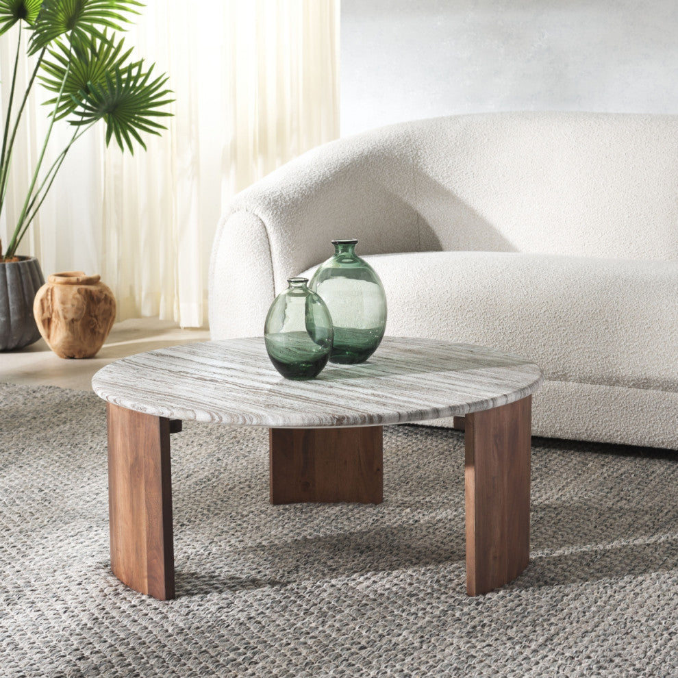 Safavieh Couture Dannica Marble Top Coffee Table, Walnut/Grey