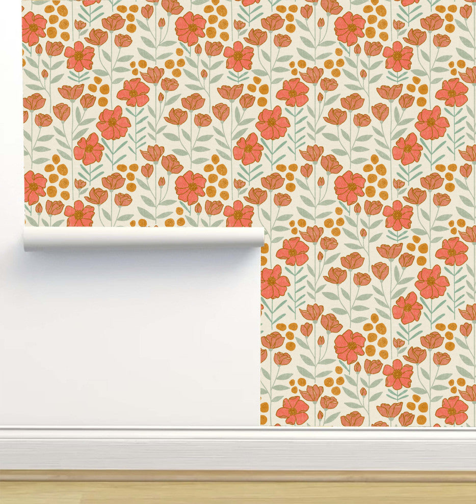 Isobel Green and Pink Wallpaper, Sample 12"x8"