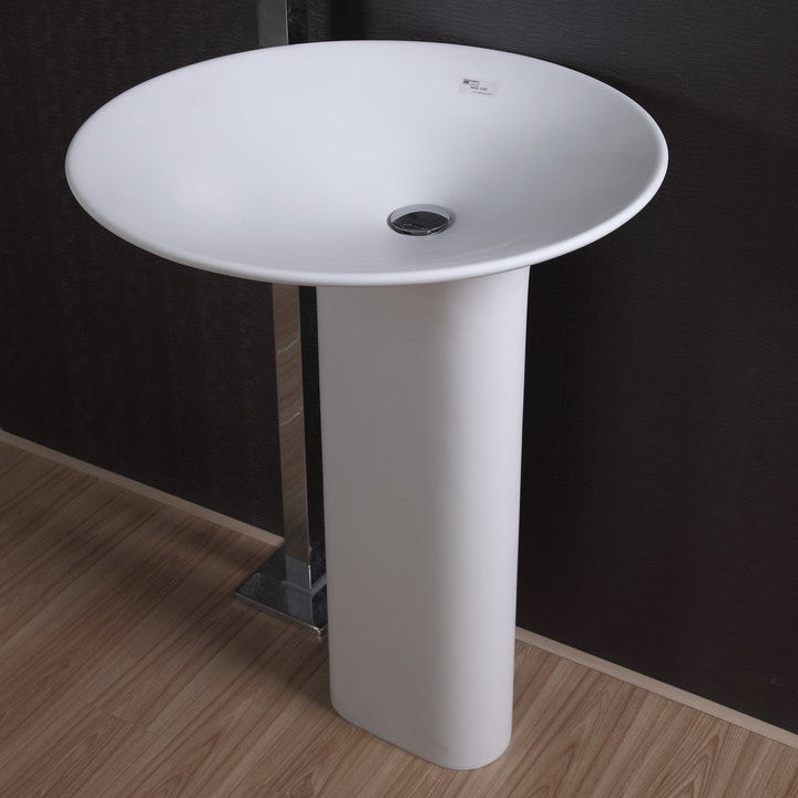 ADM Circular Freestanding Pedestal Sink, White, 23", Matte White