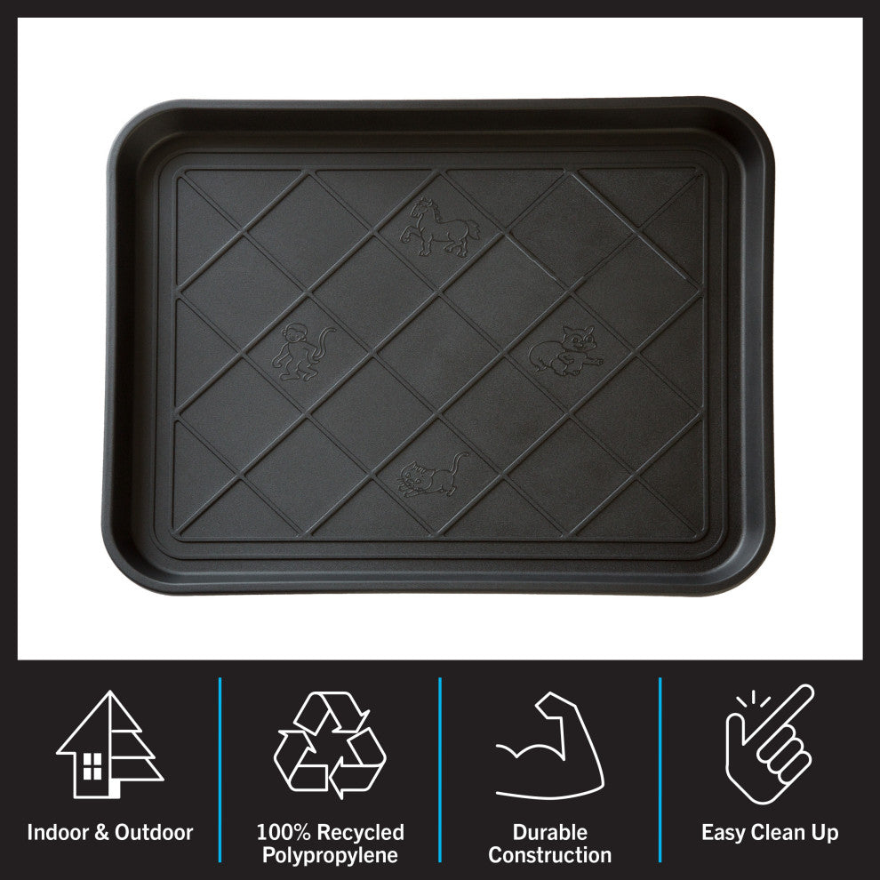 All-Weather Boot Tray Water-Resistant Plastic Mud Pan, Pet Food Tray, Shoe Mat