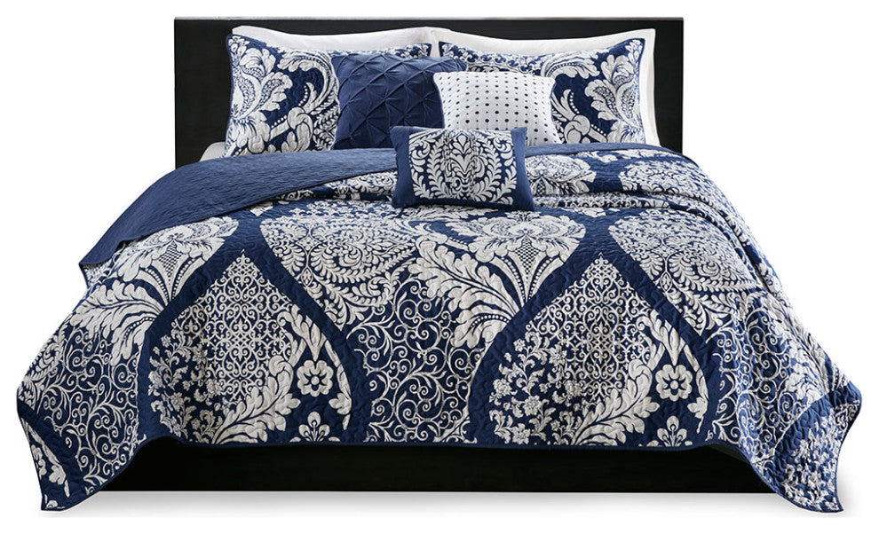 Madison Park Vienna 6 Piece Printed Cotton Quilt Set With Throw Pillows