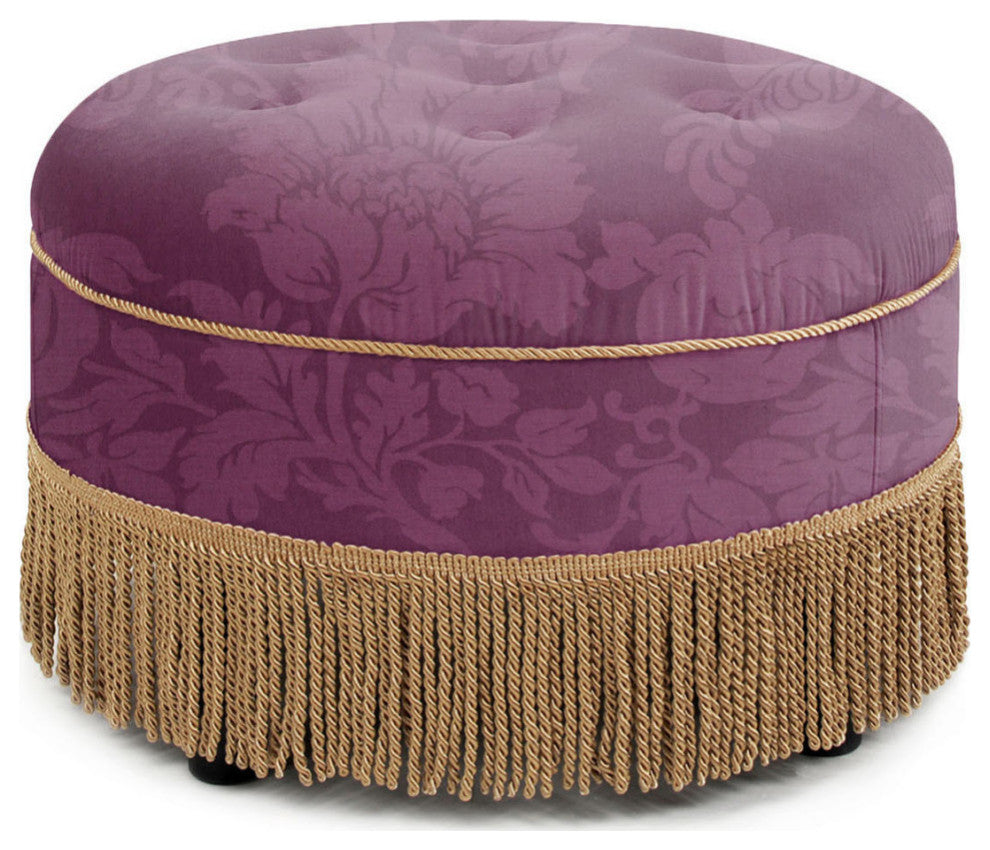 Yolanda 24" Upholstered Round Accent Ottoman, Purple Floral Sateen