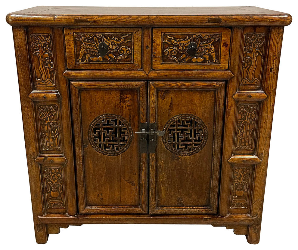 Consigned 19 Century Antique Chinese Carved Coffer/Cabinet