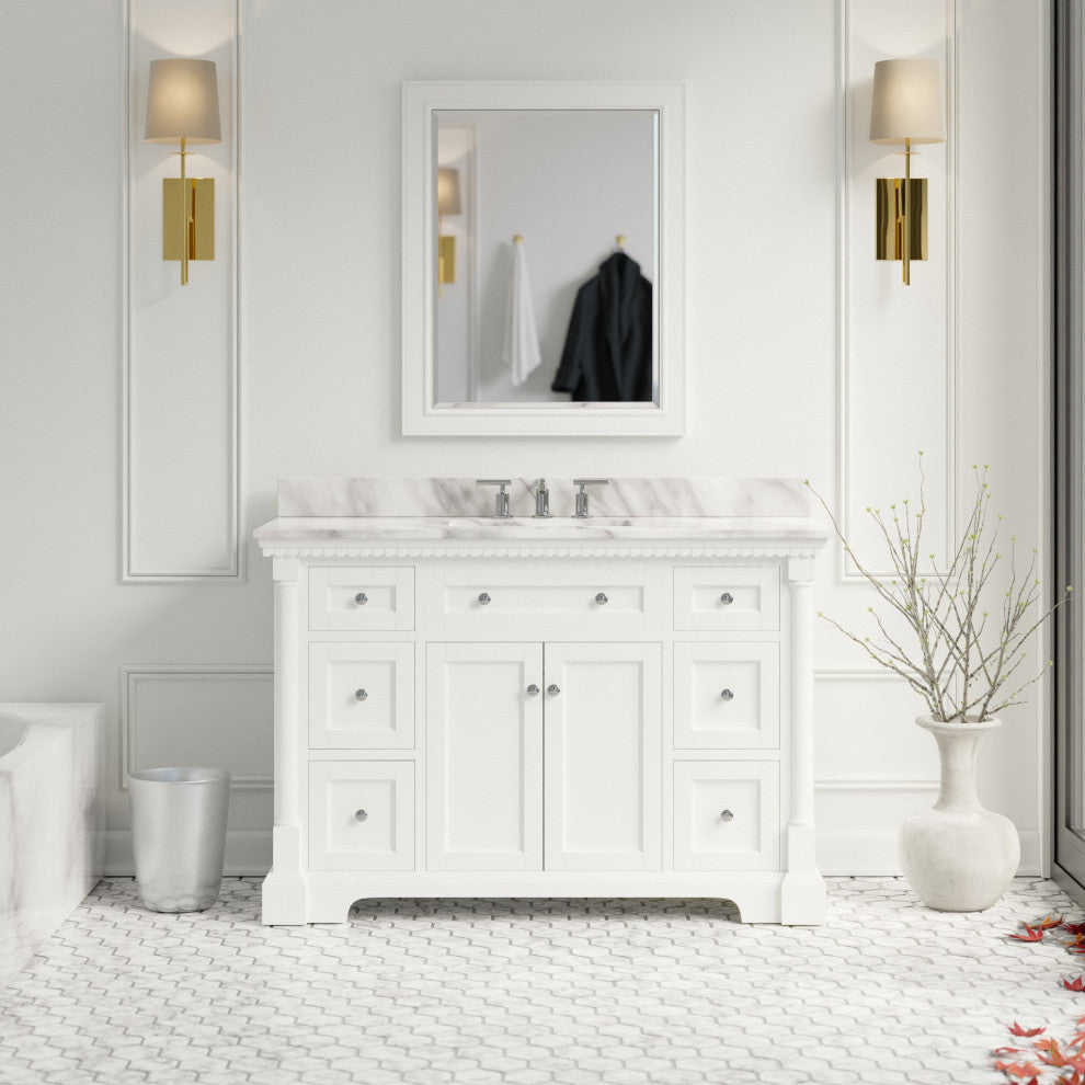Sydney 48" Bathroom Vanity, White, Carrara Marble