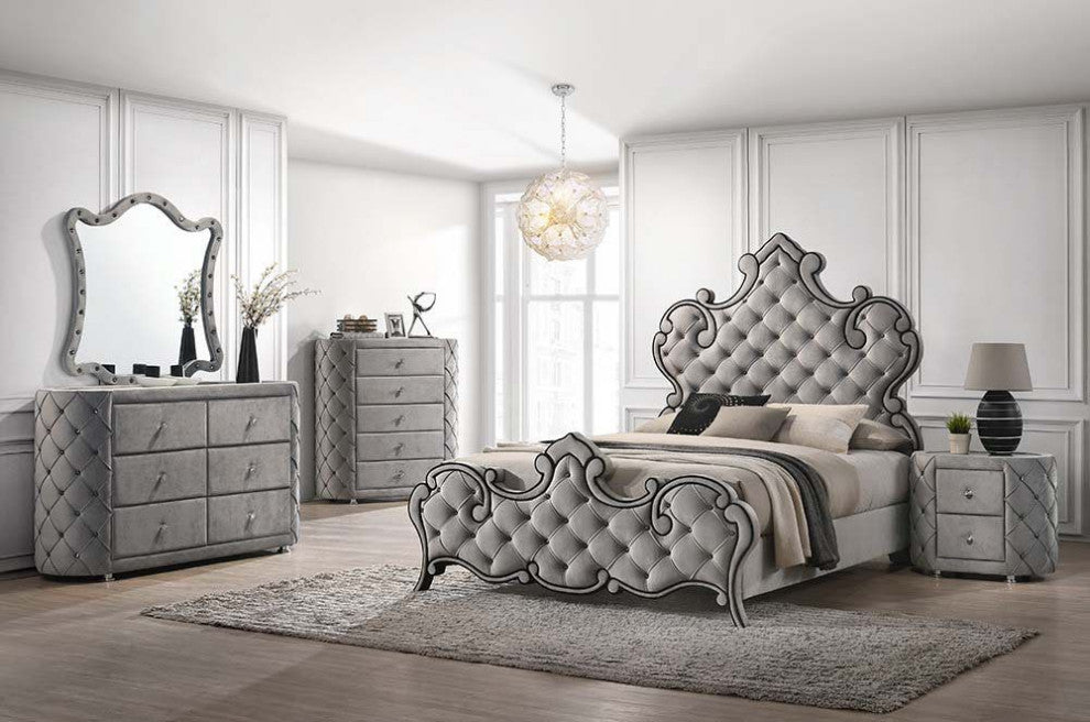 ACME Perine Queen Bed, Gray Velvet
