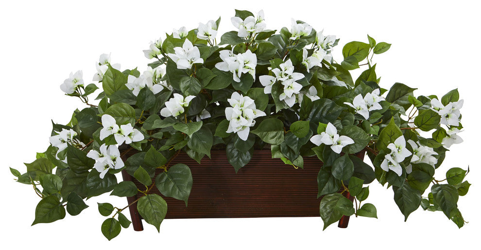 Nearly Natural Bougainvillea Artificial Plant in Decorative Planter White