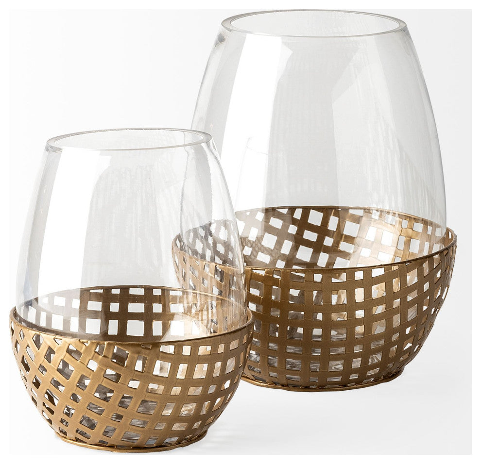 Reena I Small Gold Woven Metal Base Table Candle Holder