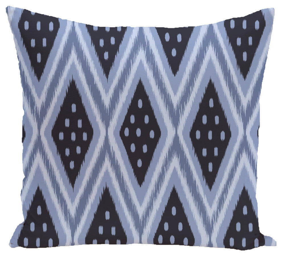 Ikat Diamond Dot Geometric Print Outdoor Pillow, Bewitching, 20"x20"