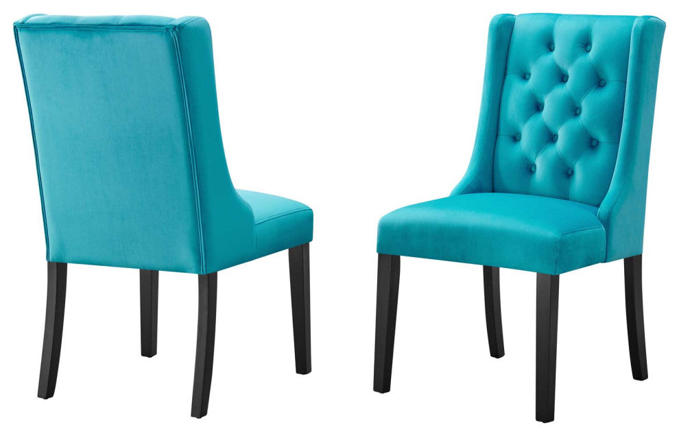 Side Dining Chair, Set of 2, Blue, Velvet, Modern, Cafe Bistro Hospitality