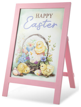 24"H Easter Wooden Chicks Easel Porch Sign