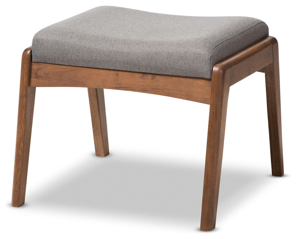 Roxy Walnut Wood Finishing and Gray Fabric Upholstered Ottoman