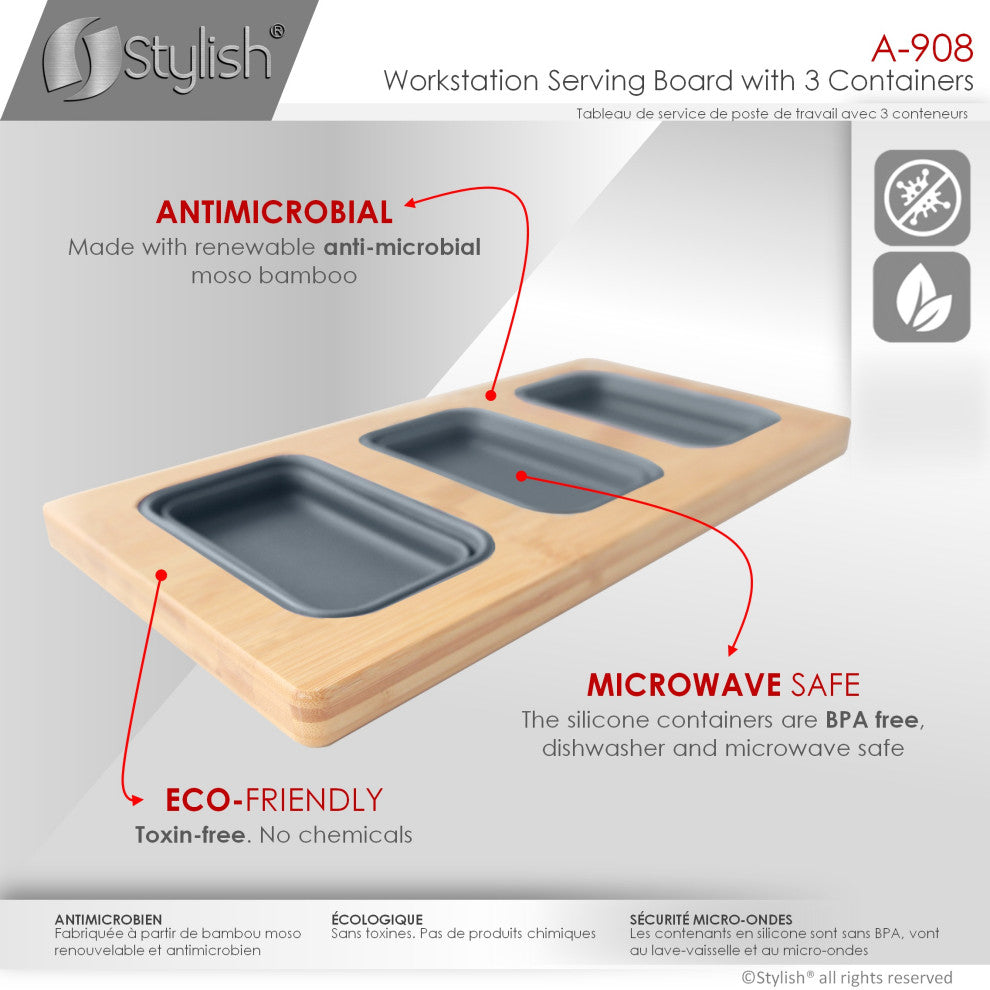 Workstation Serving Board With 3 Containers A-908