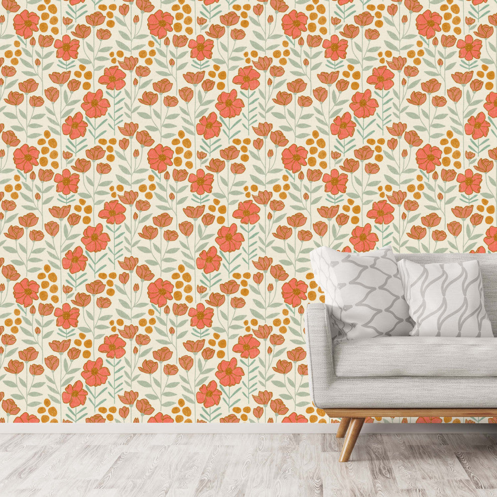 Isobel Green and Pink Wallpaper, Sample 12"x8"