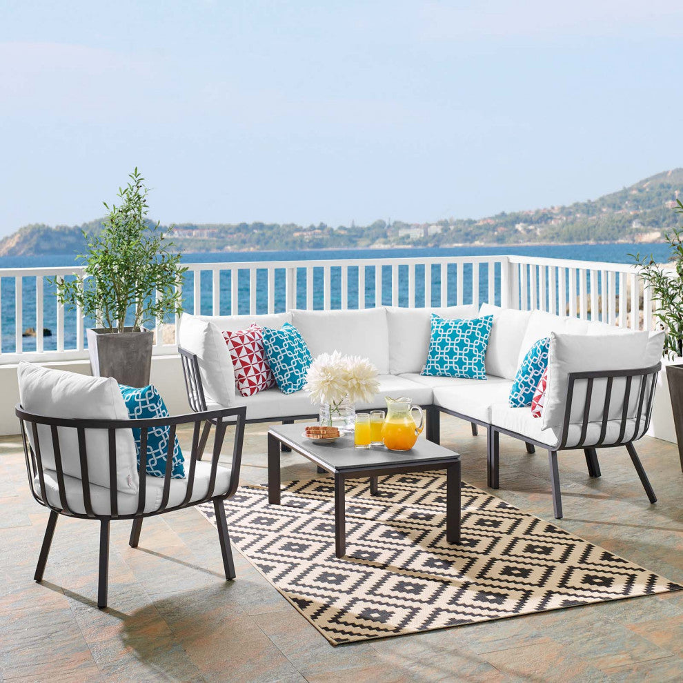 Lounge Sectional Sofa Chair Set, Aluminum, Metal, Gray White, Outdoor
