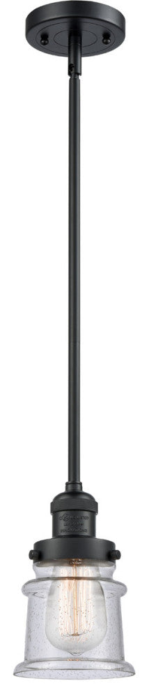 Franklin Restoration Small Canton 1 Light Mini Pendant, Matte Black, Seedy Glass