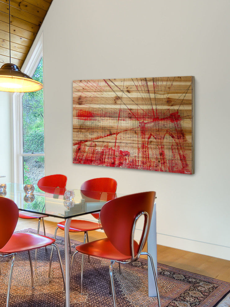 "Brooklyn Bridge" Print on Natural Pine Wood, 45"x30"