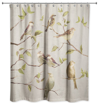 Biege Birds on Branches 71x74 Shower Curtain