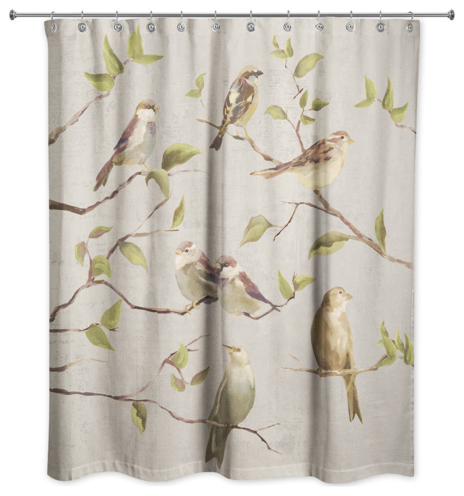 Biege Birds on Branches 71x74 Shower Curtain