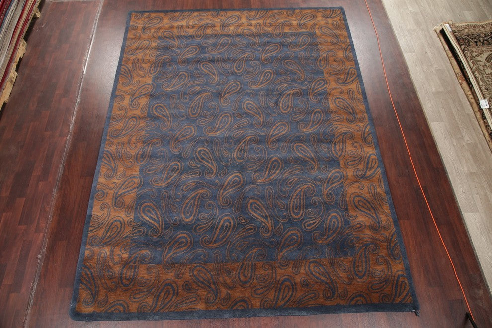 Traditional Nepal Indian Handmade Paisley Oriental Area Rug, Blue, 11'9"X9'0"