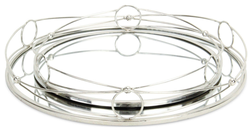 Mianzi Round Tricircle Rim Silver Metal Trays (Set of 2)