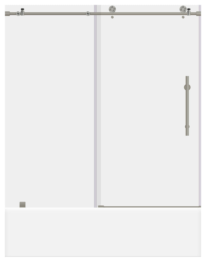 LessCare ULTRA-C Clear Glass Bath-Tub Door Brushed Nickel Finish, 56-60"x62"