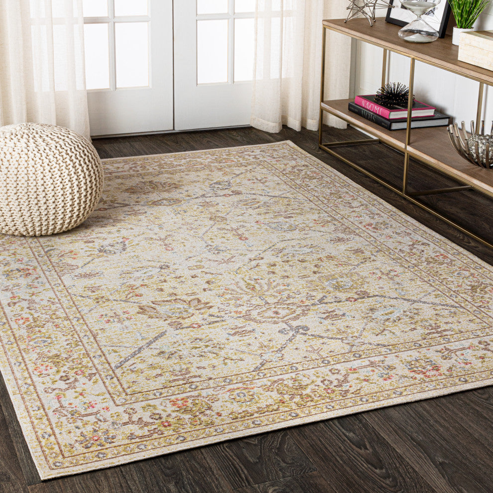 Alba Modern Faded Peshawar Area Rug, Ivory, 5 X 8