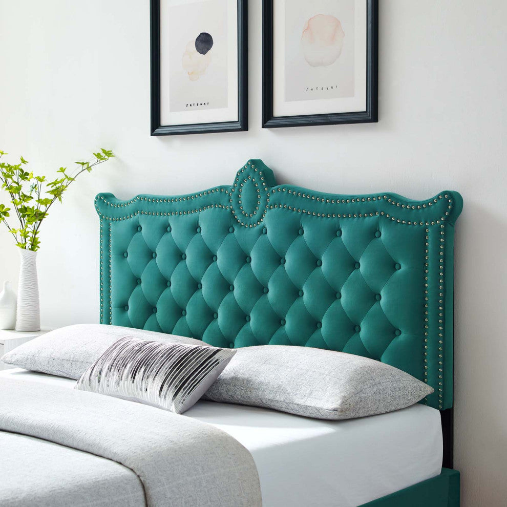 Louisa Tufted Performance Velvet Twin Headboard, Teal