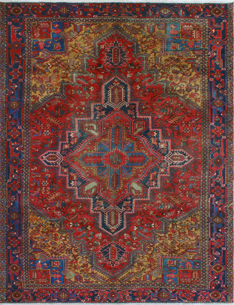 Fine Vintage Heriz Masamba Red/Navy Rug, 7'5 x 9'11