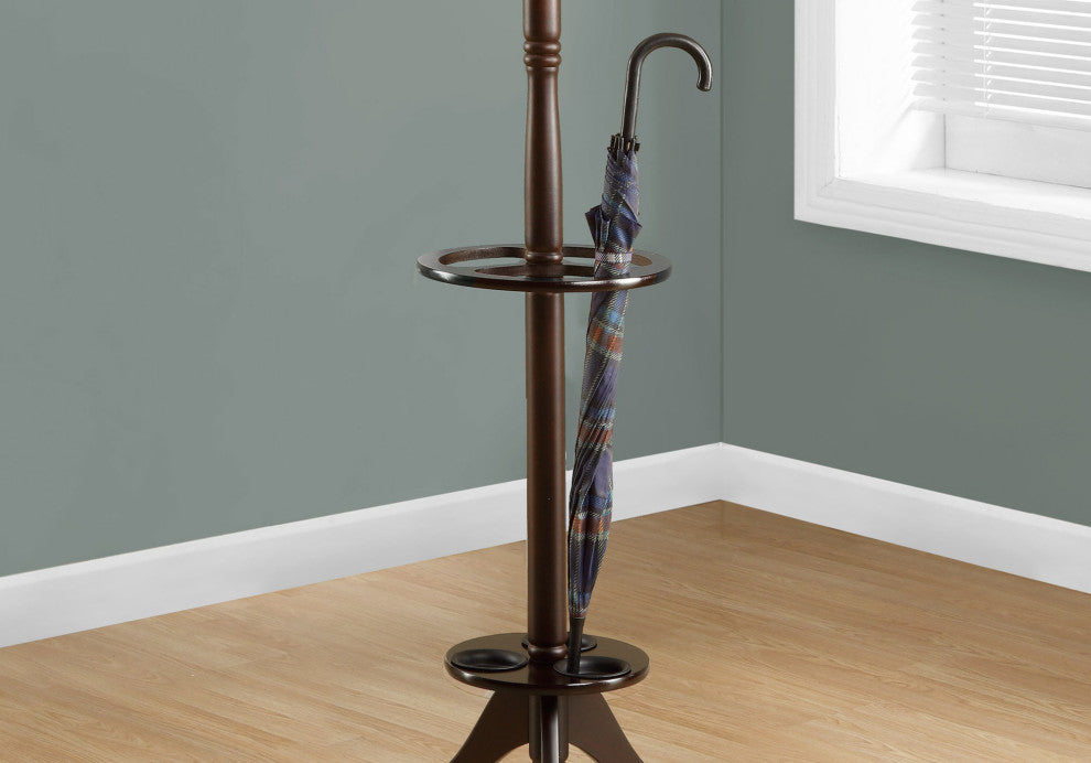 HomeRoots 17" x 17" x 71" Cherry Wood Coat Rack With Umbrella Holder