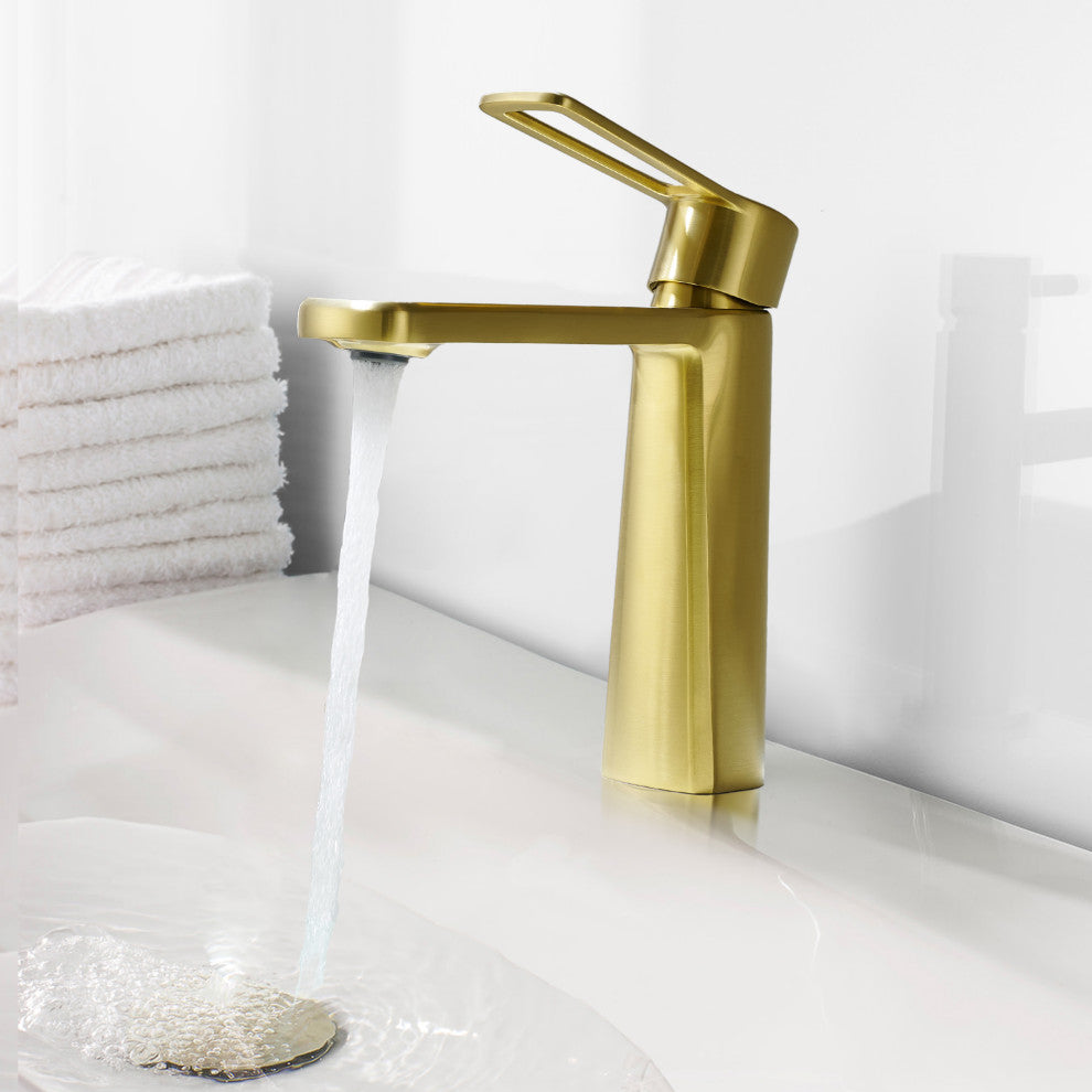 Paula Single Hole Single-Handle Bathroom Faucet, Brushed Gold