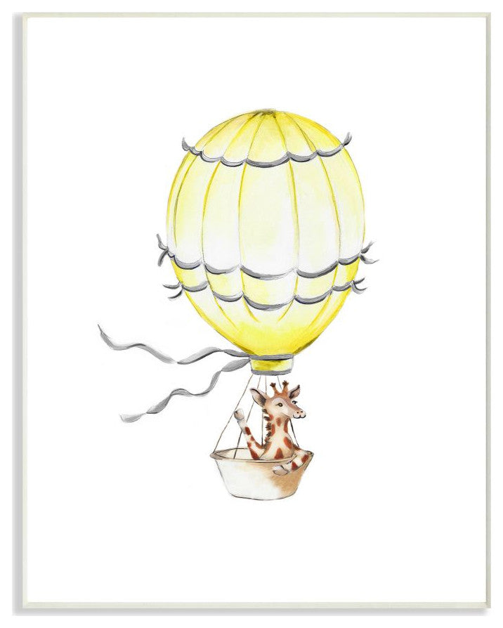 Cartoon Giraffe In Hot Air BalloonPainting, 12"x18"