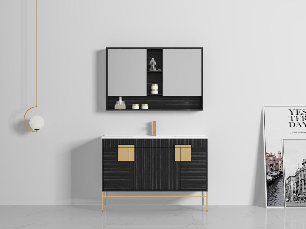 47" Kuro Minimalistic Single Sink Vanity, Dawn Gray, With Medicine Cabinet