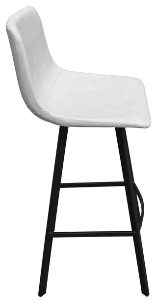 LeisureMod Elland Modern Upholstered Leather Bar Stool Iron Legs, Light Gray