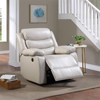 Bowery Hill Faux Leather Power Recliner with Pillow Top Armrest in Beige
