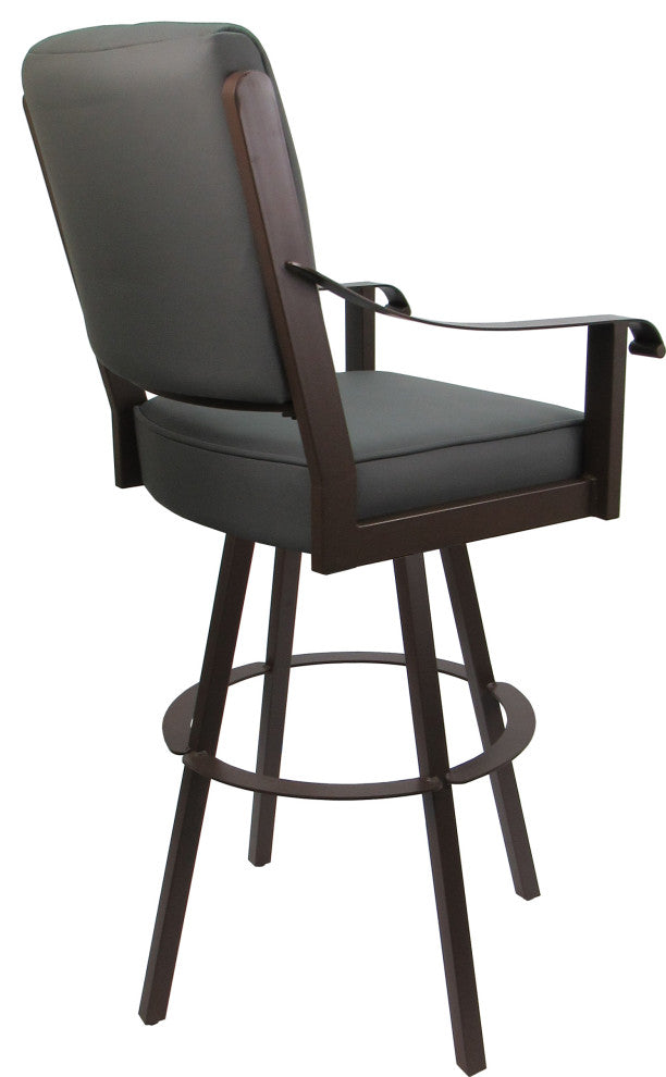 Leather Swivel Metal Bar Stool - Memphis on Warren Base, Gray Leather on Brown, 30"