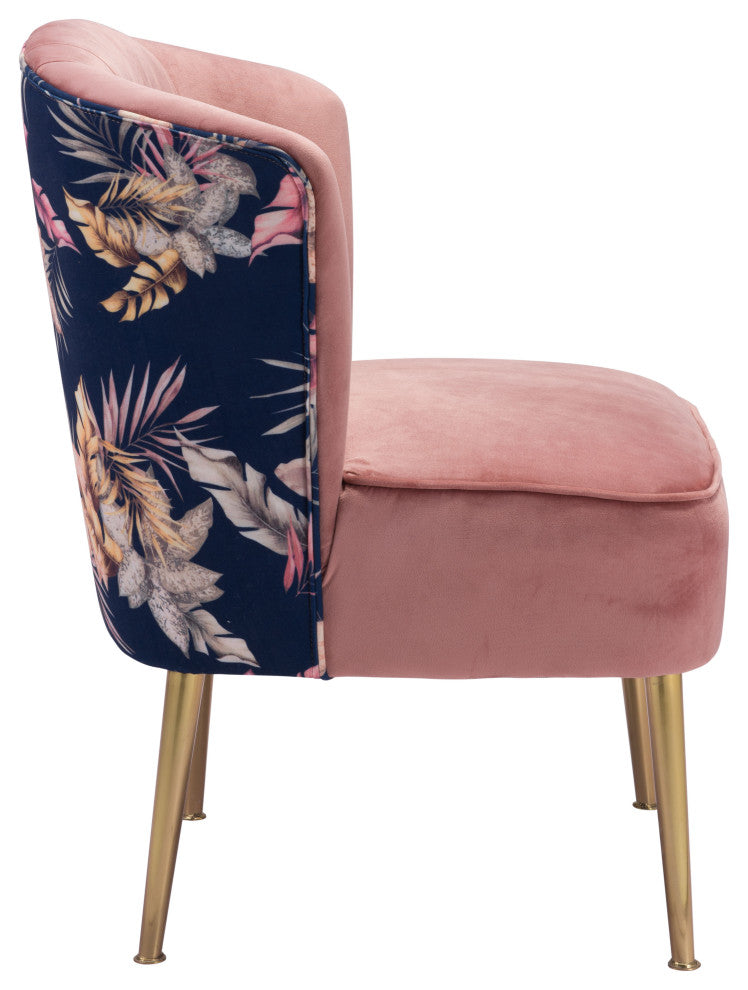 Tina Accent Chair Pink, Gold & Foliage Print