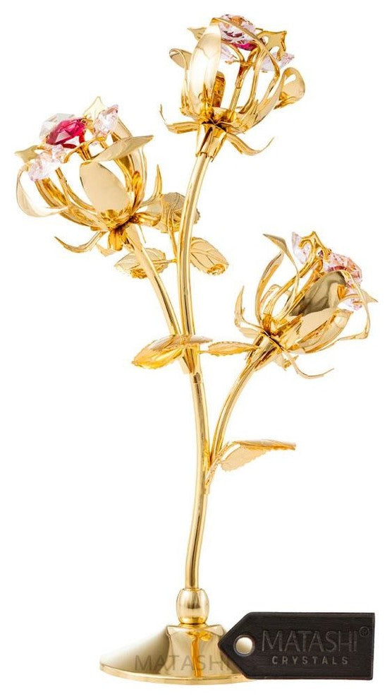 24k Gold Plated Rose Flower Tabletop Ornament