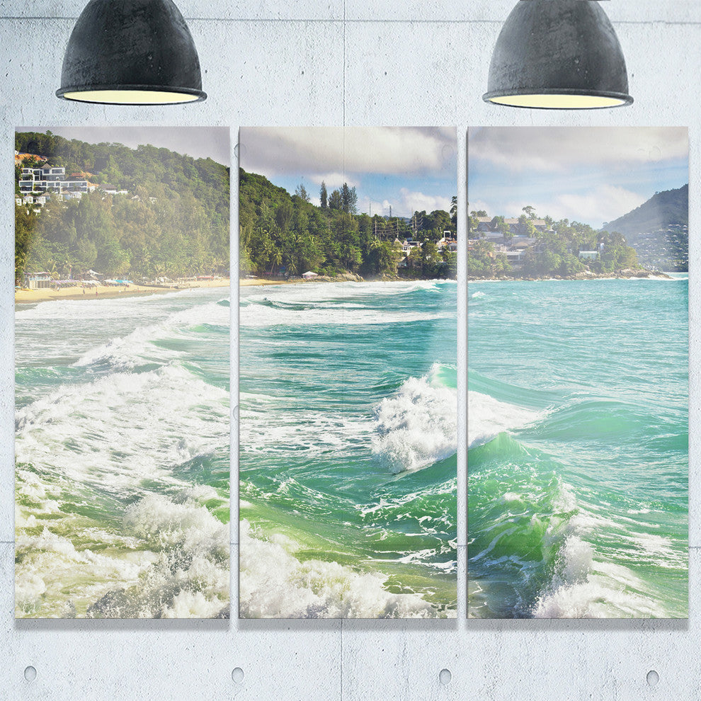 "Exotic Tropical Beach Blue Waters" Metal Wall Art, 3 Panels, 36"x28"