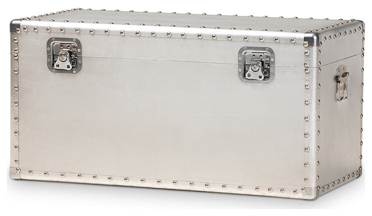 Serge French Industrial Silver Metal Storage Trunk