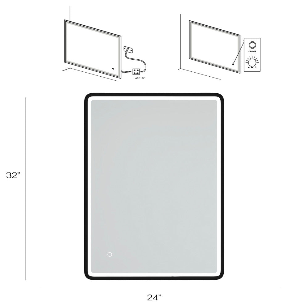 Rectangular Framed Wall-Mount Anti-Fog LED Light Bathroom Vanity Mirror