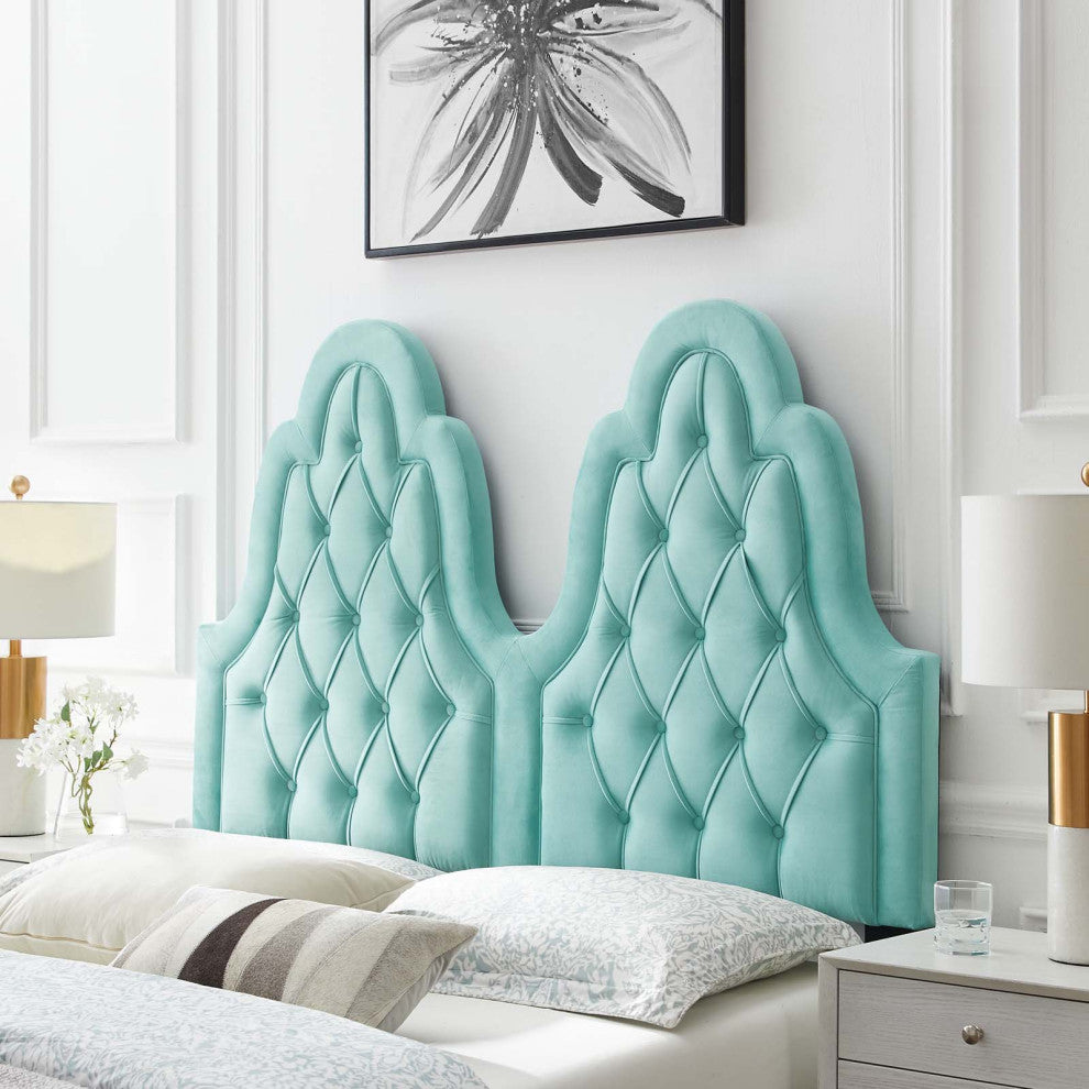Tufted Headboard, Full Queen Size, Velvet, Blue, Modern Contemporary, Bedroom