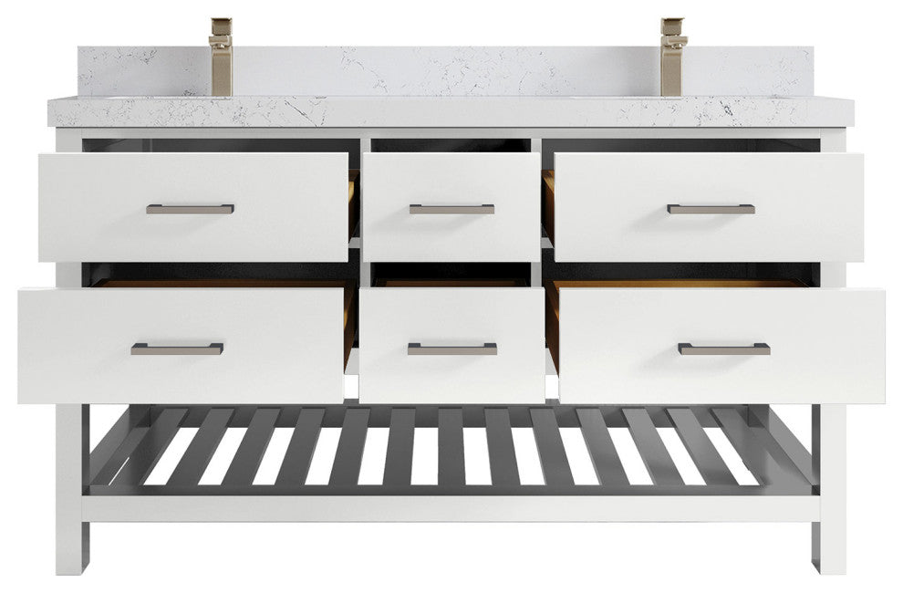 Parker 60 Double Sink Bathroom Vanity in White 2" Empira Quartz