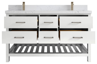 Parker 60 Double Sink Bathroom Vanity in White 2" Empira Quartz