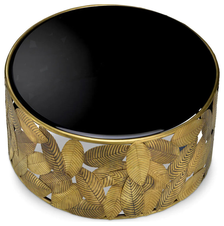 Black Beveled Glass Coffee Table, Eichholtz Botanico